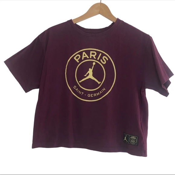 ❌sold❌Nike Air Jordan Bordeaux Paris Saint-Germain Short Sleeve Crop 2XL XXL - Picture 10 of 13
